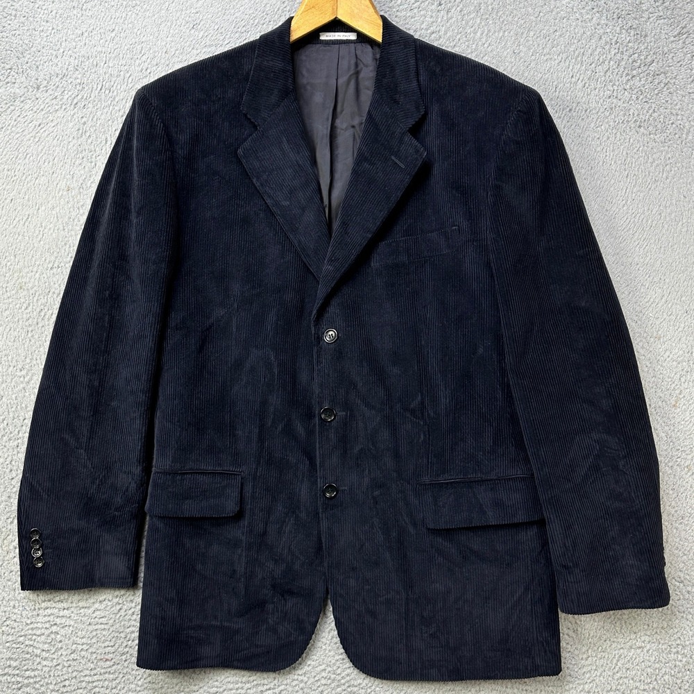Angelo Nardelli Mens U.S 44R Blazer Jacket Navy Blue Corduroy Made‎ in Italy EUC